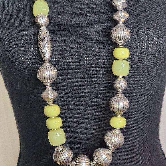 Chico's Vintage Chunky Lime and Silver Tone Beaded 39" Necklace with 5" Extender - Picture 6 of 16